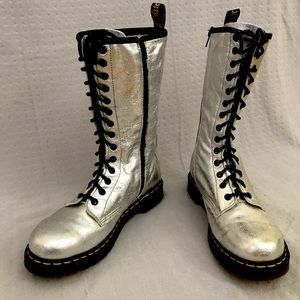 RARE ✨ Silver Dr Martens 1B99 14-Eye Lace Up Mid Calf Boots
